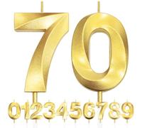 70th Candela di Compleanno Glitterata Oro, 3D Design Candele Numero, Decorazioni Cake Topper, Candela per Torta per Festa di Compleanno, Anniversario di Matrimonio, Baby Shower, Decorazione di Festa