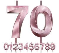 70th Candela di Compleanno Glitterata Oro Rosa, 3D Design Candele Numero, Decorazioni Cake Topper, Candela per Torta per Festa di Compleanno, Anniversario di Matrimonio, Decorazione di Festa
