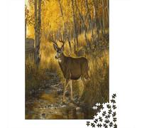 70x50cm/1000pcs Puzzle Impossibili Cervo che beve da un ruscello tra i pioppi tremuli Decorazione Per La Casa. Rilassamento E Intelligence Per Adulti