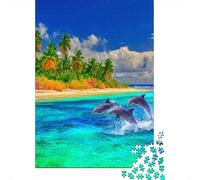 70x50cm/1000pcs Puzzle Impossibili Palm Alberi Beach And Tropical Vegetation Delfino Salto fuori dall'acqua Decorazione Per La Casa. Rilassamento E Intelligence Per Adulti
