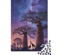 70x50cm/1000pcs Puzzle Per Adulti Baobab africano, Giraffe Donna Uomo Tavola Di Legno Ad Incastro Di Precisione Cielo notturno