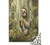 70x50cm/1000pcs Puzzle Per Adulti Bradipo tridattilo che mangia una banana Donna Uomo Tavola Di Legno Ad Incastro Di Precisione