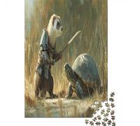 70x50cm/1000pcs Puzzle Per Adulti Donnola in armatura che combatte contro una tartaruga Donna Uomo Tavola Di Legno Ad Incastro Di Precisione