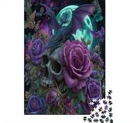70x50cm/1000pcs Puzzle Per Adulti Full Moon, Flying Drago with Wings Donna Uomo Tavola Di Legno Ad Incastro Di Precisione Rose Teschio