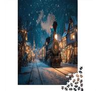 70x50cm/1000pcs Puzzle Per Adulti Il magico treno di Natale arriva al villaggio e alla stazione ferroviaria Donna Uomo Tavola Di Legno Ad Incastro Di Precisione