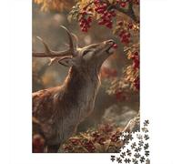 70x50cm/1000pcs Puzzle Per Adulti Immagine surreale di un cervo che mangia prugne nella foresta autunnale Donna Uomo Tavola Di Legno Ad Incastro Di Precisione