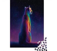 70x50cm/1000pcs Puzzle Per Adulti Leone di montagna sotto le stelle Donna Uomo Tavola Di Legno Ad Incastro Di Precisione Pelliccia arcobaleno
