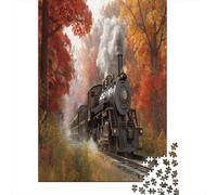70x50cm/1000pcs Puzzle Per Adulti Locomotiva a Vapore della Fine del XIX Secolo Donna Uomo Tavola Di Legno Ad Incastro Di Precisione Foresta autunnalea