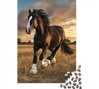 70x50cm/1000pcsCavallo nero che corre con grazia sul campo Jigsaw,Scena rurale Puzzle Fai Da Te Per Adulti E Folla Dai 14 Anni in Su