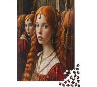 70x50cm/1000pcsDonna dello specchio Jigsaw,Persone dai Capelli Rossi nell'Inghilterra Medievale Puzzle Fai Da Te Per Adulti E Folla Dai 14 Anni in Su
