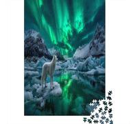 70x50cm/1000pcsGreen Aurora boreale Jigsaw,Bianco Arctic Wolf Puzzle Fai Da Te Per Adulti E Folla Dai 14 Anni in Su