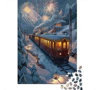 70x50cm/1000pcsIl treno del festival sfreccia attraverso le montagne innevate di notte Jigsaw, Puzzle Fai Da Te Per Adulti E Folla Dai 14 Anni in Su