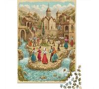 70x50cm/1000pcsIn un villaggio mediorientale, uomini e donne danzano mano nella mano in un cerchio Jigsaw, Puzzle Fai Da Te Per Adulti E Folla Dai 14 Anni in Su
