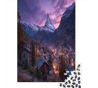 70x50cm/1000pcsPuzzle, Puzzle Per Adolescenti Adulti Cervino al tramonto, villaggio di Zermatt, case in legno