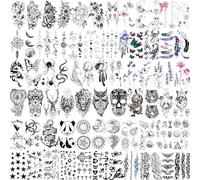 71 fogli 3D piccoli tatuaggi temporanei da donna, uomo e bambino, mani del braccio, fiori lavanda, stella piuma, uccelli, gufo, tatuaggi finti da incollare sulla pelle, per adulti, ancora, luna, croce