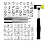 71 strumenti per timbratura in pelle, kit per timbratura in pelle con 68 lettere, numeri e motivi, 2 strumenti per punzonatura in pelle, set di timbri in pelle per intagliare in pelle