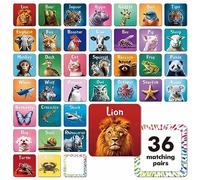 72 pezzi di gioco di memoria, carte di corrispondenza di animali reali per bambini piccoli, 36 coppie di carte di memoria per bambini dell'asilo 4, 5, 6 anni.