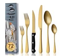 72 Piece Cutlery Set Steak Knives for 12 Person, Stainless Steel Cutlery for Kitchen, Knife Set, Spoons, Forks with Mirror Polish, Dishwasher Safe