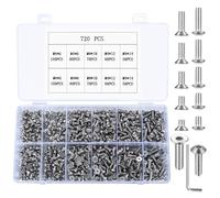 720 Pezzi Viti Esagonali Assortimento Kit: M4, Teste Brugolate, Svasate, Piatte - Argento, 4mm/6mm/8mm/10mm/12mm