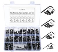 720 Pz M3 M4 M5 M6 Viti Bulloni e Dadi, Viti Bulloni a Testa Esagonale, Viti a Testa Piatta con Esagono Incassato, Viti a Testa Svasata, Set Viti Bulloni e Dadi a Testa Esagonale con Rondelle