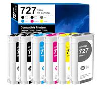 727 Cartucce d'inchiostro 130-ml per hp 727 Cartuccia B3P19A B3P22A B3P21A B3P23A B3P20A B3P24A Sostituzione per HP DesignJet T1530 T2500 T920 T930 T1500 (Nero, Ciano, Magenta, Giallo, Grigio)