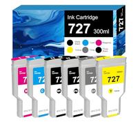 727 Cartuccia d'inchiostro 300-ml per hp 727 Cartucce F9J77A F9J79A C1Q12A F9J76A F9J80A F9J78A SCompatibile con HP DesignJet T1530 T2500 T920 T930 T1500 (Nero, Ciano, Magenta, Giallo, Grigio)