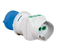 73090 Adattatore industriale da spina cee a 1 presa bipasso schuko 16A a 2 prese