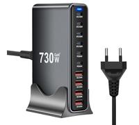 730W Caricatore Multiplo, alimentatore USB C Multiplo,10 porte GaN3 con 6USB-C + 4USB-A, Caricatore Multi-Dispositivo Per Laptop, MacBook, iPad, iPhone 16/15/14/Samsung S25/S24 Ultra