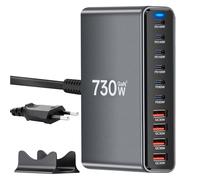 730W Stazione di Ricarica USB, Caricatore USB Multiplo PD per dispositivi da 140 W 100W e 65W, Caricabatterie Multiplo con 10 porte compatibile con MacBook, iPad, iPhone 16/15/14, DELL, HP
