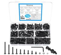 732 Pezzi Set Viti M4, Viti Cilindriche in Acciaio al Carbonio Nero con Dadi e Rondelle, Assortimento di Viti Filettate Metriche per Macchine e Fai-da-Te