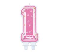 73414 CANDELINA in Cera Buon Primo Compleanno 1 Anno One Pink Festa Torta Bimba