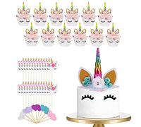 74 Pezzi Torta di Unicorno Decorazioni,Cake Topper Unicorno,Rosa Compleanno di Unicorno per La Festa di Compleanno Torta di Toppers per La Festa A Tema Unicorno della Neonata（Colore）