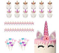 74 Pezzi Torta di Unicorno Decorazioni,Cake Topper Unicorno,Rosa Compleanno di Unicorno per La Festa di Compleanno Torta di Toppers per La Festa A Tema Unicorno della Neonata