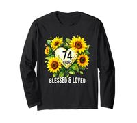 74 Years Blessed Loved Girasole Fiore Cuore 74° Compleanno Maglia a Manica