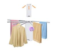 74cm Stendino da Parete Pieghevole, Stendibiancheria da Muro Piccolo con 7 Aste Regolabili, Stendino da Balcone in Alluminio, Capacità di Carico 14 kg, per Lavanderia/Guardaroba/Bagno (Alluminio)
