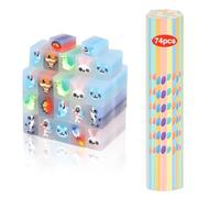 74Pcs Matite con Gomma Bambini,37 Gomme Cancellare Bambini Divertenti & 37 Matite Bambini Adatta Regalini Fine Festa Compleanno,per Battesimo Bambini Compleanno Dopo Festa