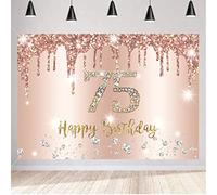 75 Anni Compleanno Festa Decorazioni Oro Rosa, 75 Striscione di Compleanno, 75 Anni di Buon Compleanno Decorazione di Festa per Donne, Sfondo Fotografico di Tessuto 75 Feste di Compleanno