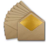 75 buste DIN C5 15,7 x 22,5 cm, in carta kraft marrone sabbia con fodera in seta dorata, adesivo umettabile, buste vuote in carta riciclata, serie UmWelt