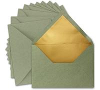75 buste DIN C5 da 15,6 x 22 cm, in carta kraft verde con fodera in seta dorata, incollaggio a umido, buste vuote in carta riciclata, serie UmWelt