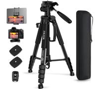 ZIKZOK Treppiede per fotocamera da 75 pollici, leggero treppiede da viaggio in alluminio per DSLR/SLR/DV/GoPro/iPhone con borsa (peso 1,3 kg/carico 5 kg) nero