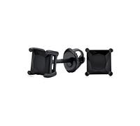 .75 Ct Nero Su Nero Quadrato Principessa Taglio Cubico Zirconia Solitario Orecchini Per Uomini Donne Cz Sicuro Vite Indietro Nero Placcato .925 Sterling Silver