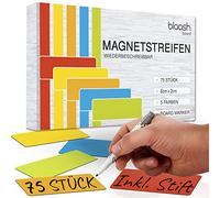 75 strisce magnetiche scrivibili magneti per lavagne bianche frigoriferi lavagne magnetiche e superfici metalliche con penna e gomma Targhe magnetiche colorate per scrivere Dimensioni 60 x 20 mm