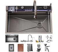 75 x 45 cm Lavello Da Cucina A Cascata In Acciaio Inox Lavabo Multifunzione Da Bancone Bar Con Rubinetto Integrato, Cestello Di Scarico, Lavabo Di Scarico, Lavabicchieri, Componente Di Drenaggio