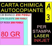 750 FF CHIMICA COPIANTE 80GR CB BIANCO CF CELESTE CFB ROSA STAMPA LASER INK A3