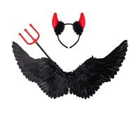 75CM nero ali d'angelo con corna diavolo e set di bacchette, diavolo costume signore angelo costume accessori angelo diavolo ali adulti per Halloween Carnevale Cosplay Party Fasching travestimento