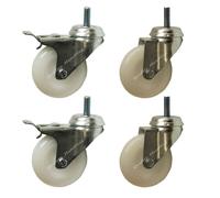 75mm 7.6cm BULLONE FORO rotante e frenati nylon rotelle raccordo, Set di 4