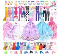 75pezzi Vestiti e Accessori per Bambole Dolls 11,5 Pollici Bambole Playset tra cui 2 Abito da bambola principessa 1 Vestiti di moda 2 Abito da festa 8 mini abiti 3 top e pantaloni 10 scarpe 6 collane