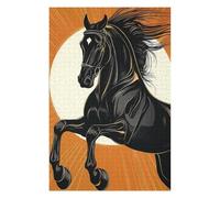 75x50cm/1000pcs Puzzle Per Adolescenti Black Horse Illustration with Orange Background Puzzle Per Adulti Giochi Rilassanti Che Migliorano La Memoria Attività Divertenti A Casa 75x50cm/1000pcs