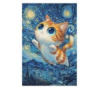 75x50cm/1000pcs Puzzle Per Adolescenti Cat in Starry Night Style Puzzle Giochi Rilassanti Sfida Difficile Difficile Da Completare 75x50cm/1000pcs