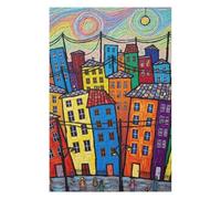 75x50cm/1000pcs Puzzle Per Adolescenti Puzzle Colorful Whimsical Cityscape Painting Puzzle Per Adulti Gioco Pratico Difficile Difficile Interazione Genitore-figlio 75x50cm/1000pcs